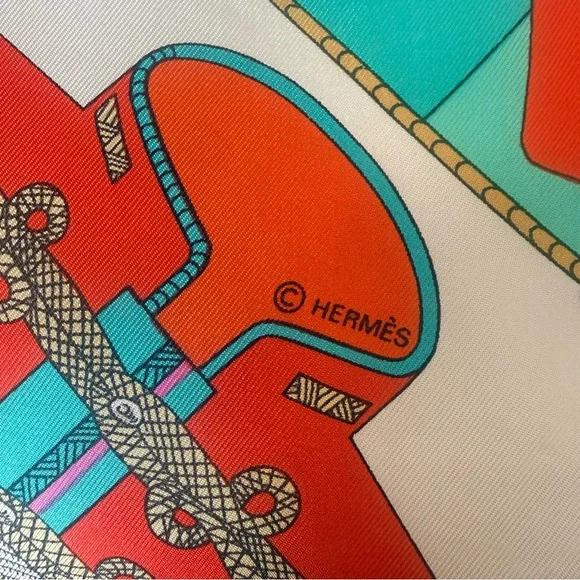 Hermes Circus 100% Silk Scarf in Red and Turquoise